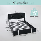 Queen Bed Frame with Adjustable LED Lights Headboard