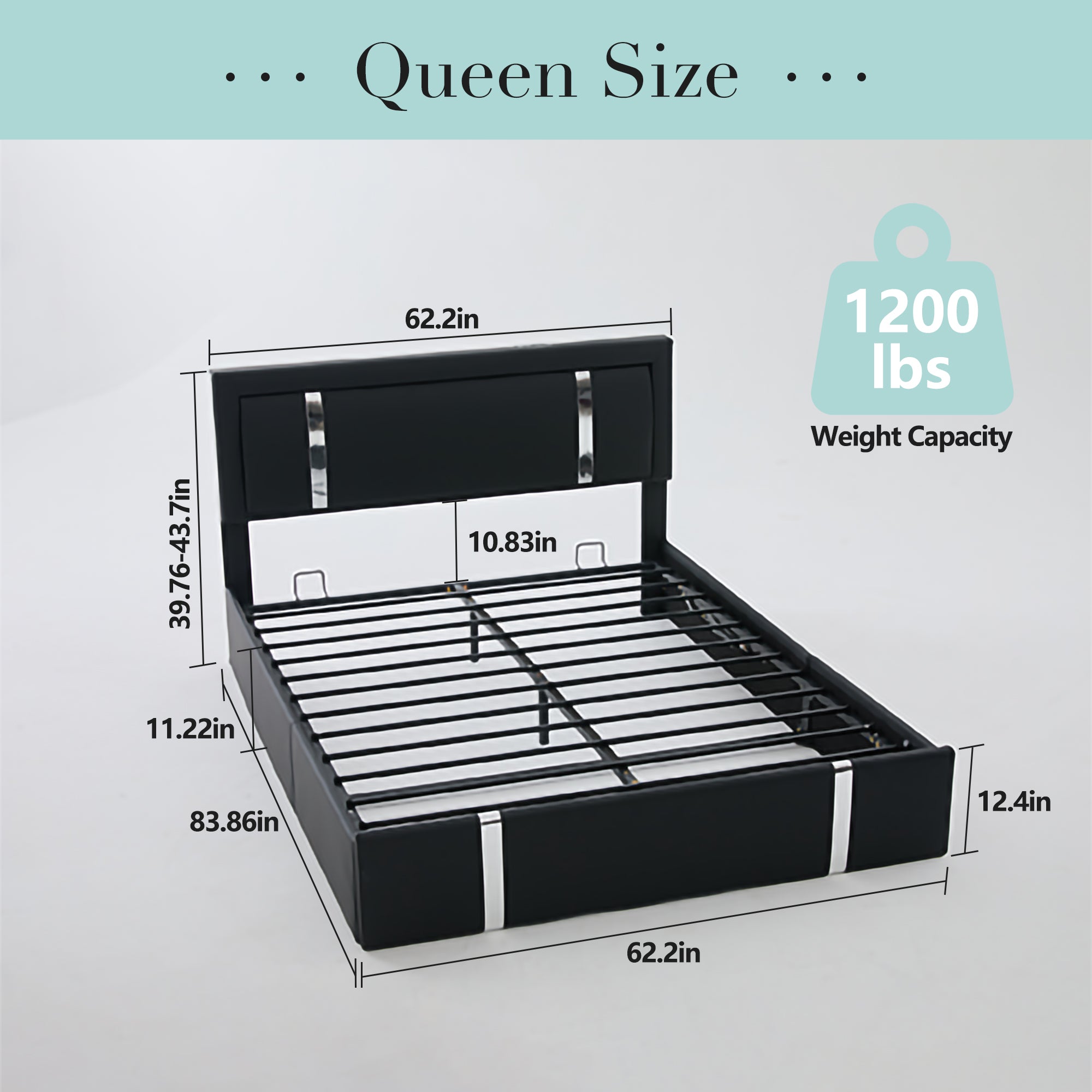 Queen Bed Frame with Adjustable LED Lights Headboard