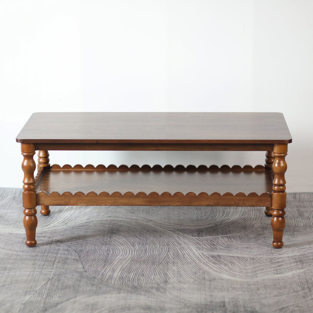 Rectangle Coffee Table Solid Wood Coffee Table with Storage Shelf,Farmhouse 2-Tier Center Table Lacquered Classical Legs,Easy Assembly Apartment Center Sofa Table  for Living Room