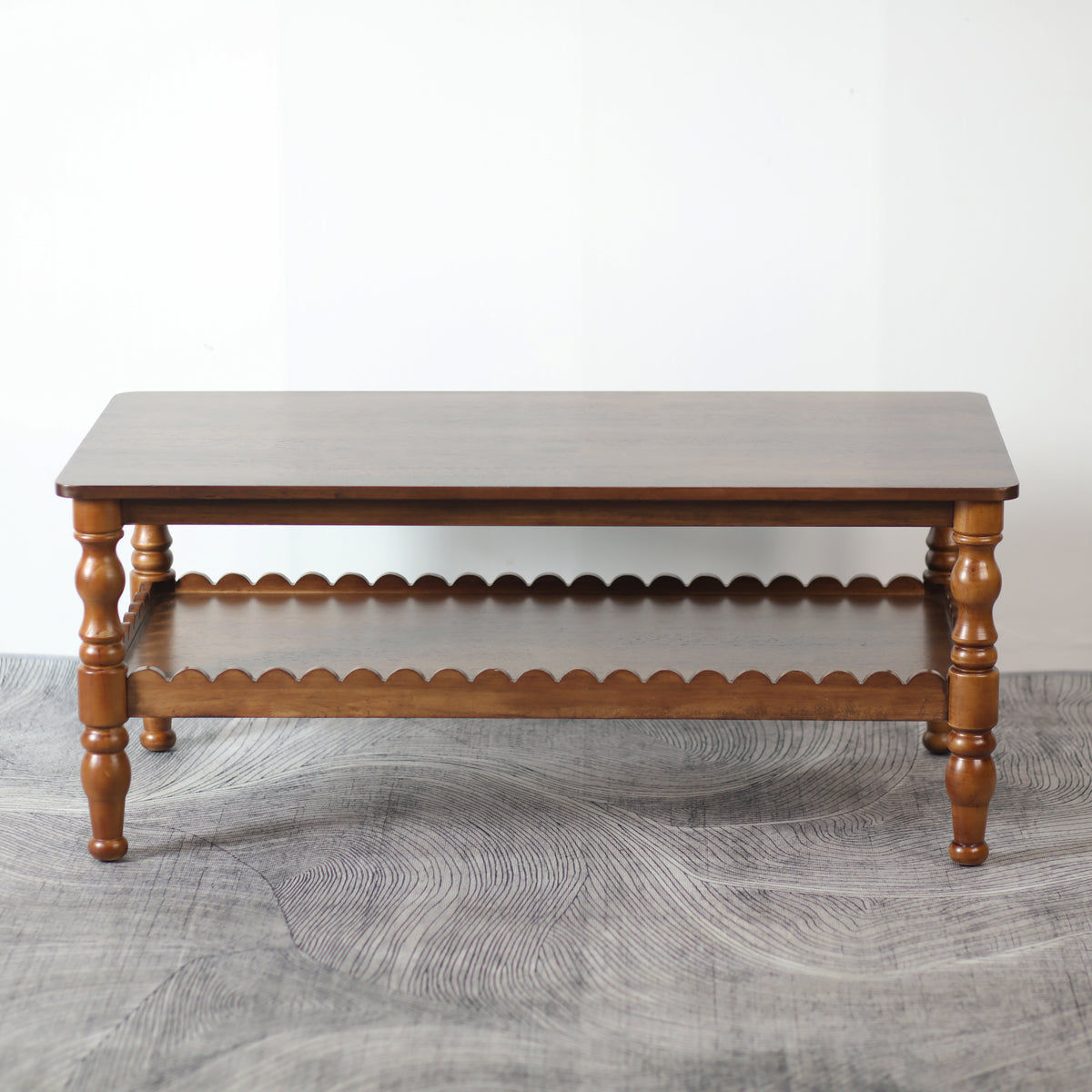 Rectangle Coffee Table Solid Wood Coffee Table with Storage Shelf,Farmhouse 2-Tier Center Table Lacquered Classical Legs,Easy Assembly Apartment Center Sofa Table  for Living Room