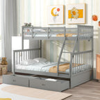 Twin Over Full Bunk Bed with Storage Drawers – Gray