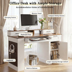 55" Farmhouse Office Desk with Storage Cabinet