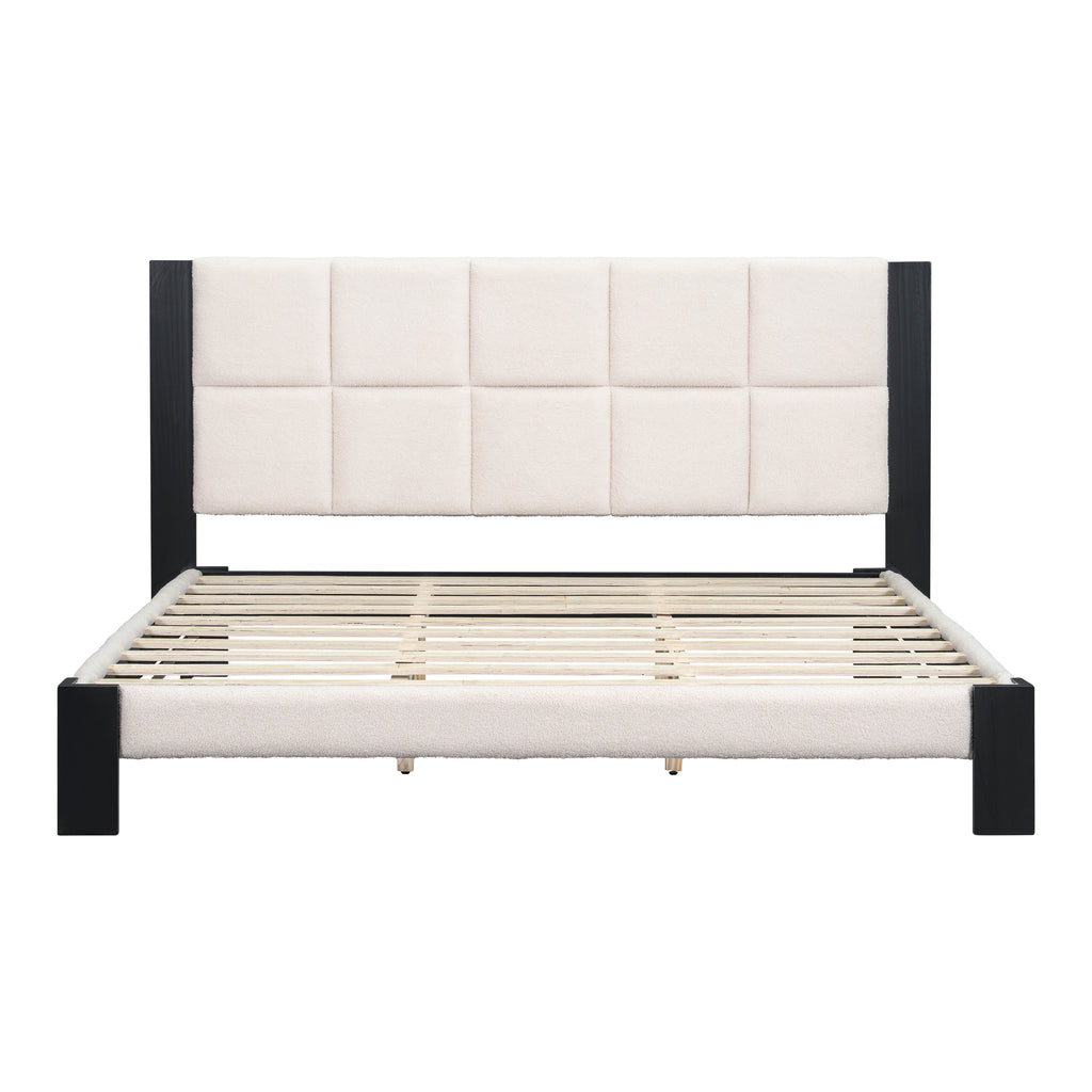 Boucle Cal King Bed Frame with Cube Headboard