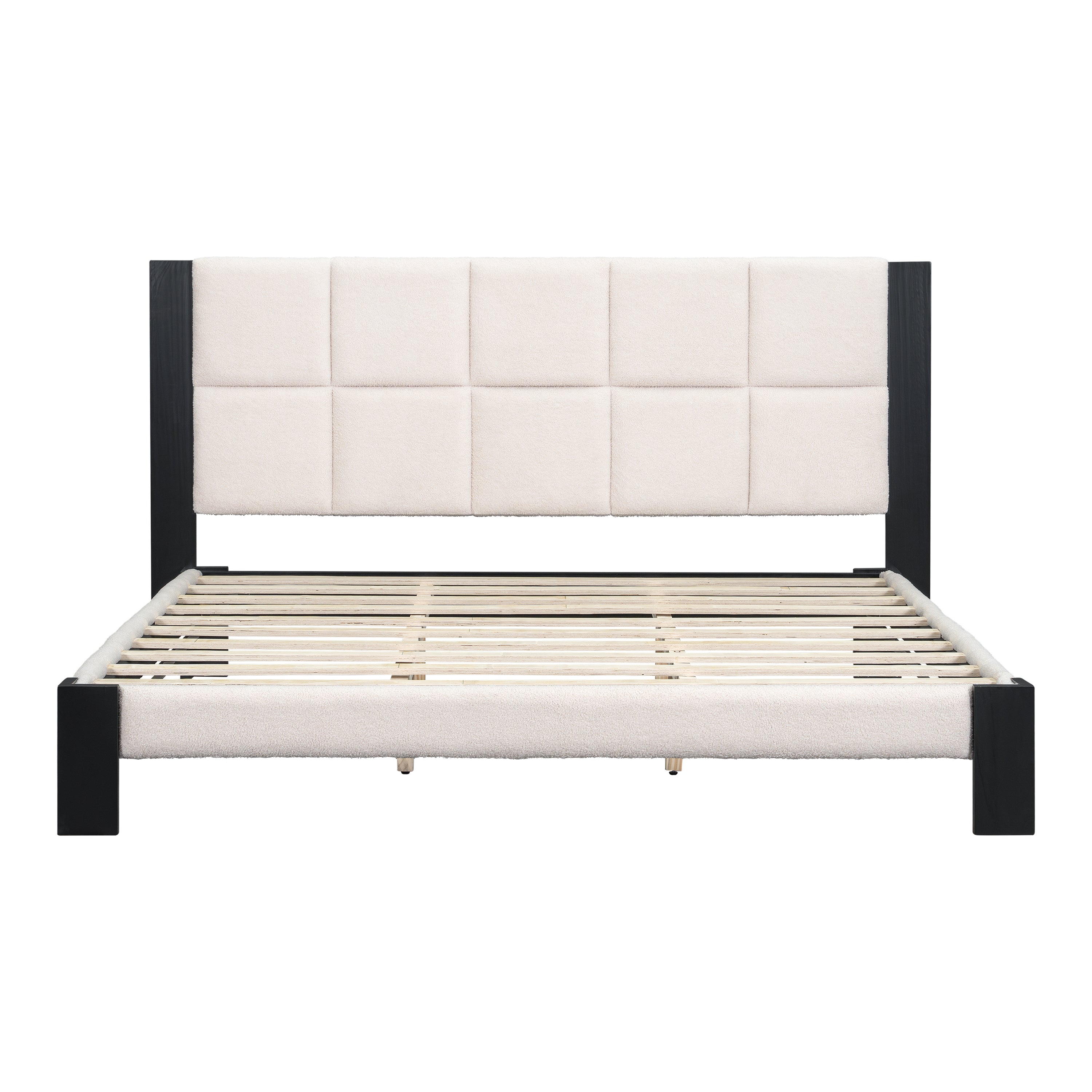 Boucle Cal King Bed Frame with Cube Headboard