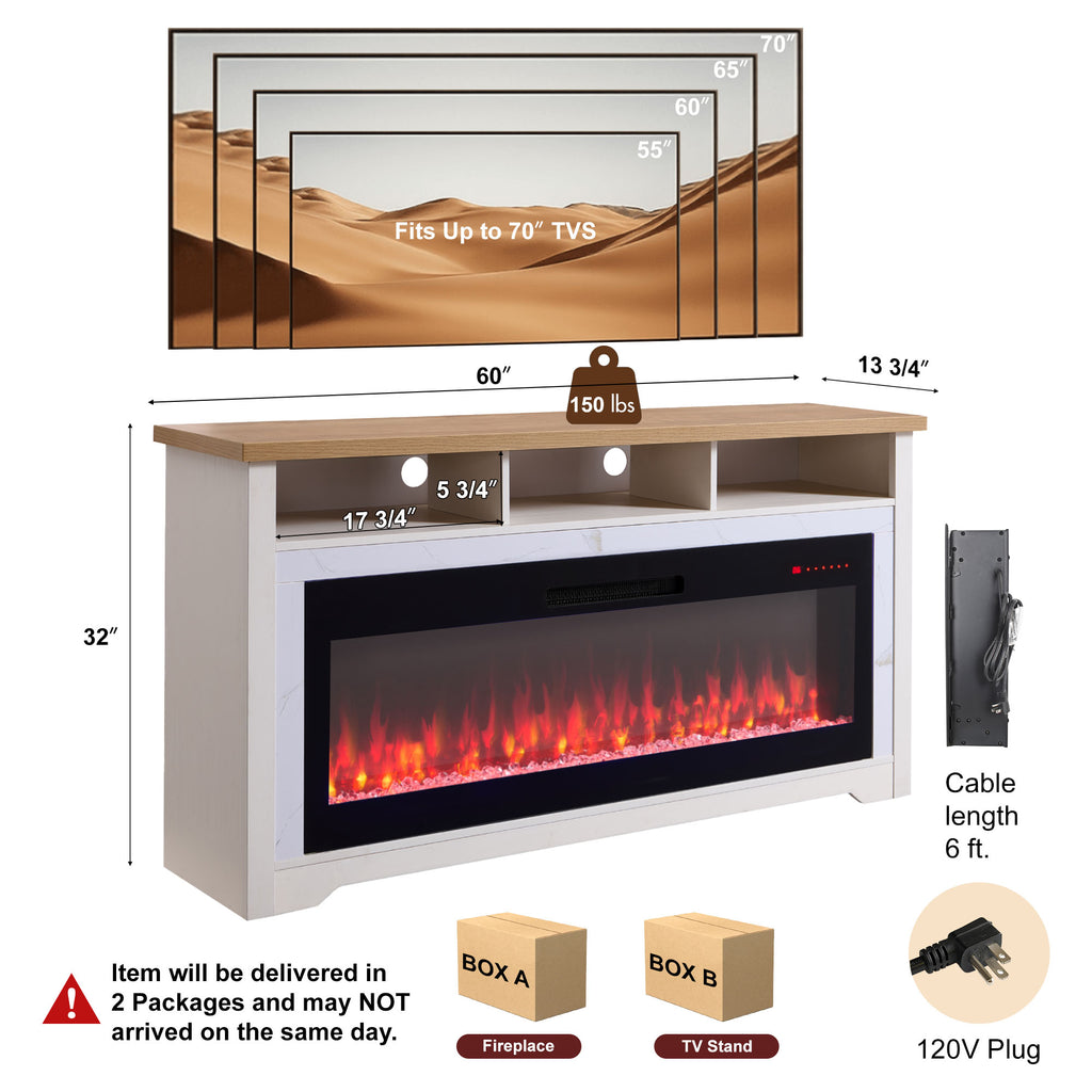 60 Inch Fireplace TV Stand for TVs up to 70"