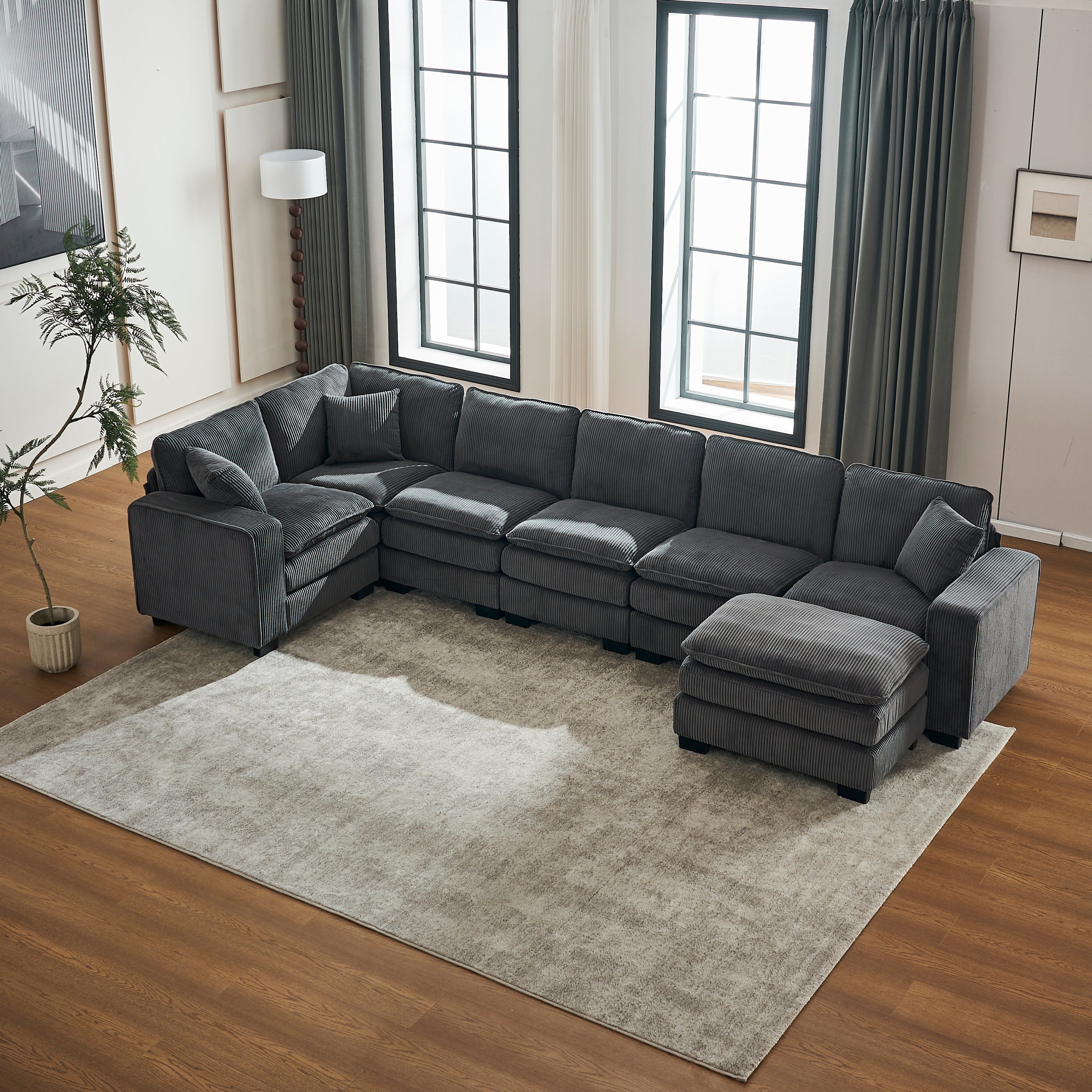 Modern U Shaped 6-Seat Sectional Sofa with Ottoman