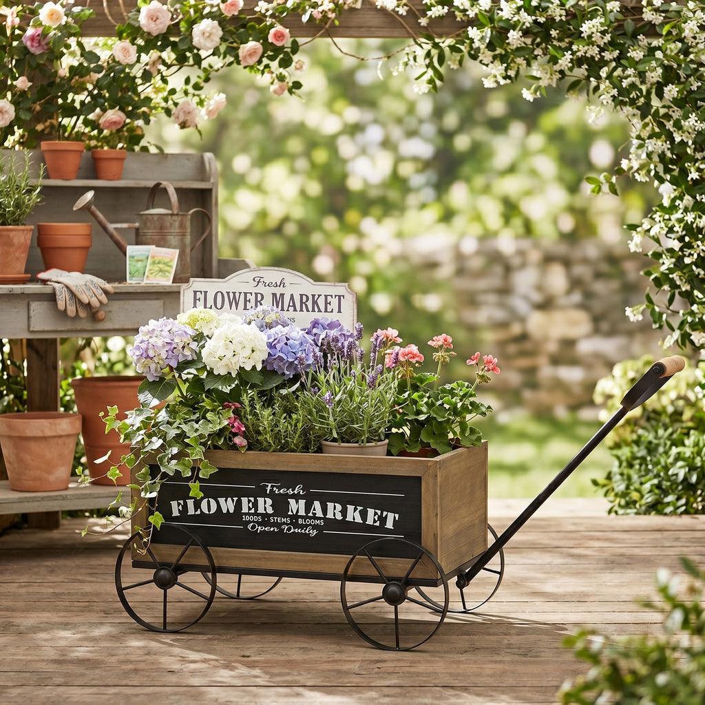 Rustic Wooden Wagon Planter