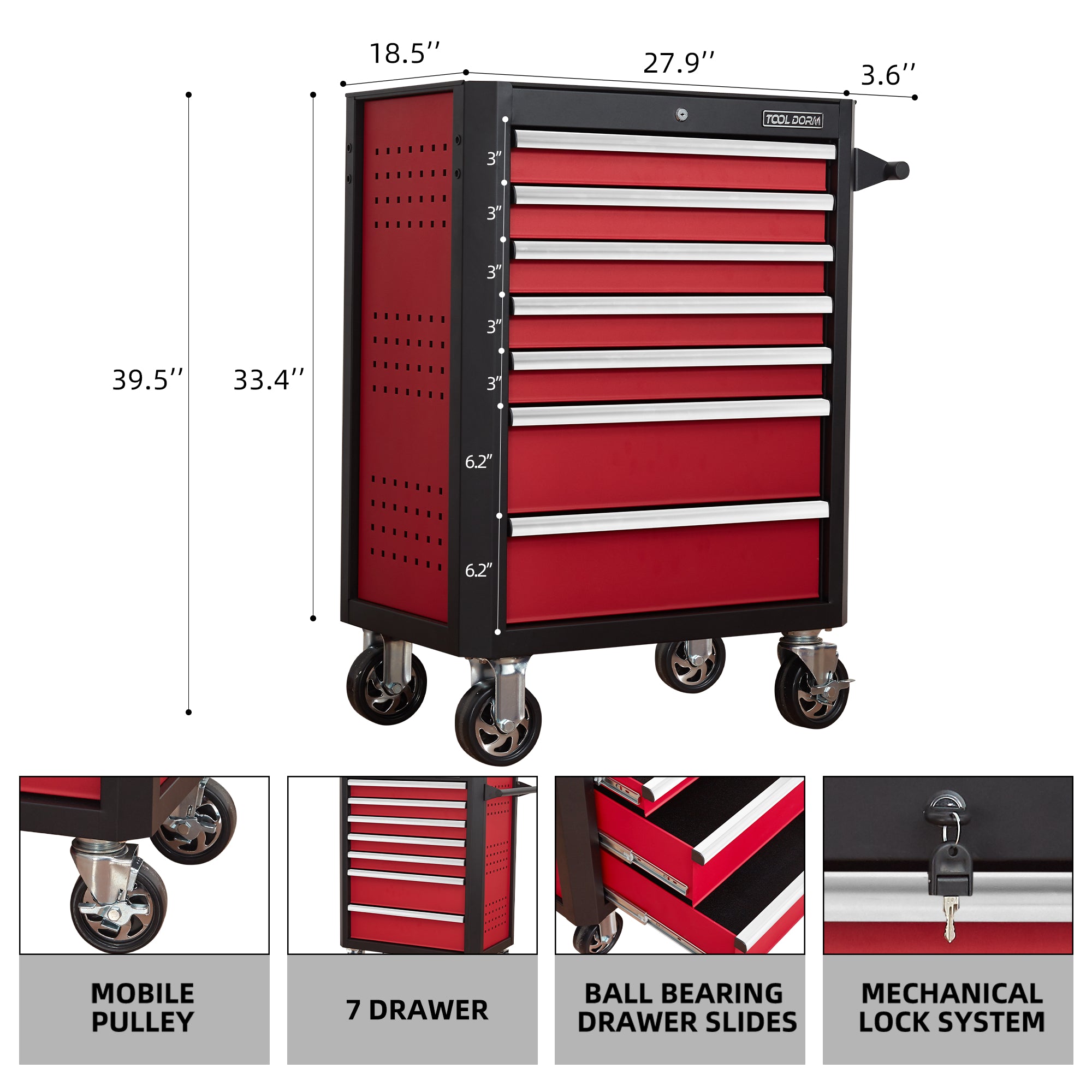 7-Drawer Rolling Tool Chest with Locking Wheels