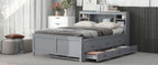 Full Size Platform Bed with Storage Headboard, USB, Twin Size Trundle and 3 Drawers