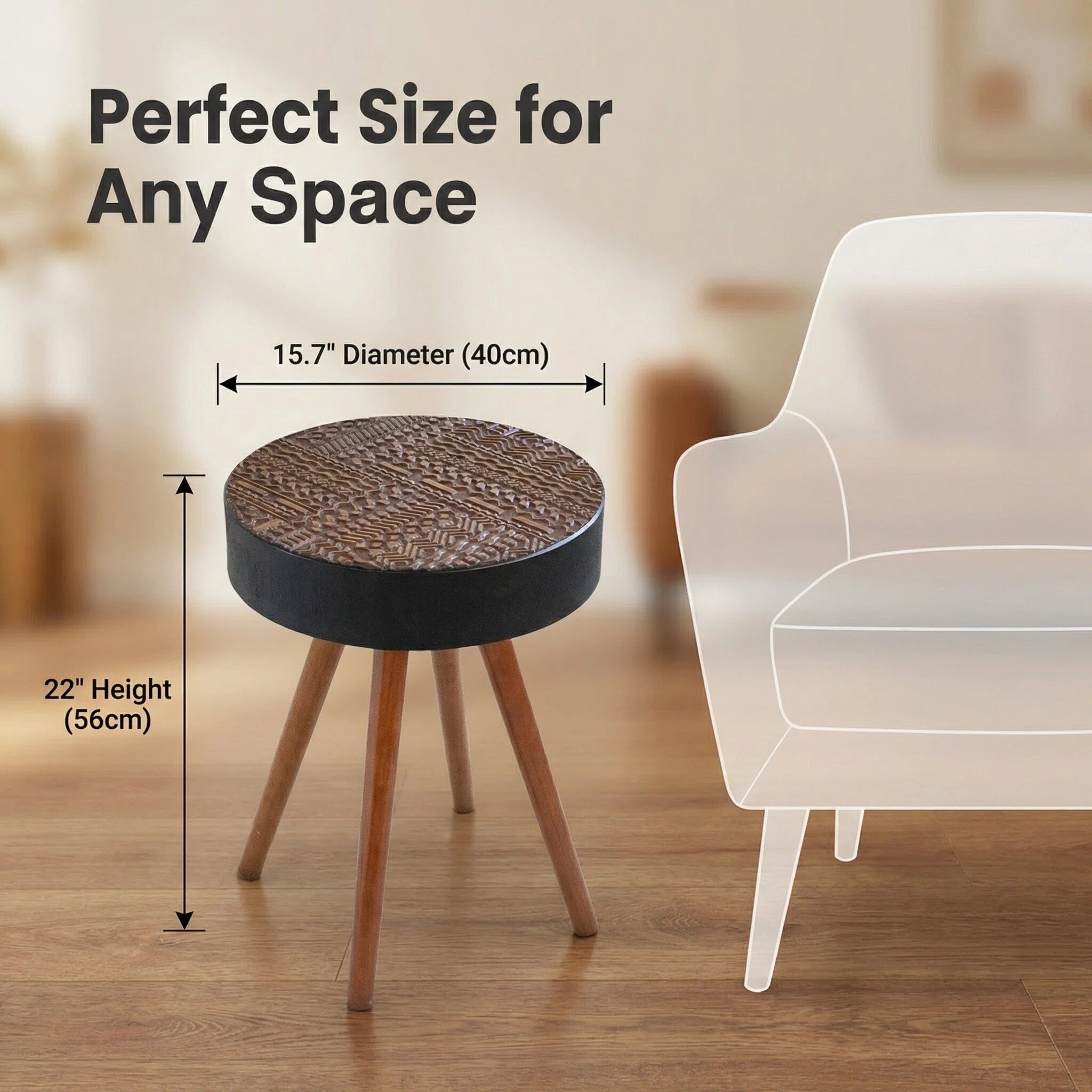 15.7" Round Small Drink Table with Solid Wood Legs