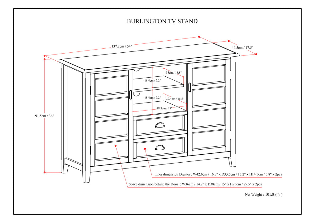 Burlington 54 Inch Wide Solid Wood Tall TV Stand in Mahogany