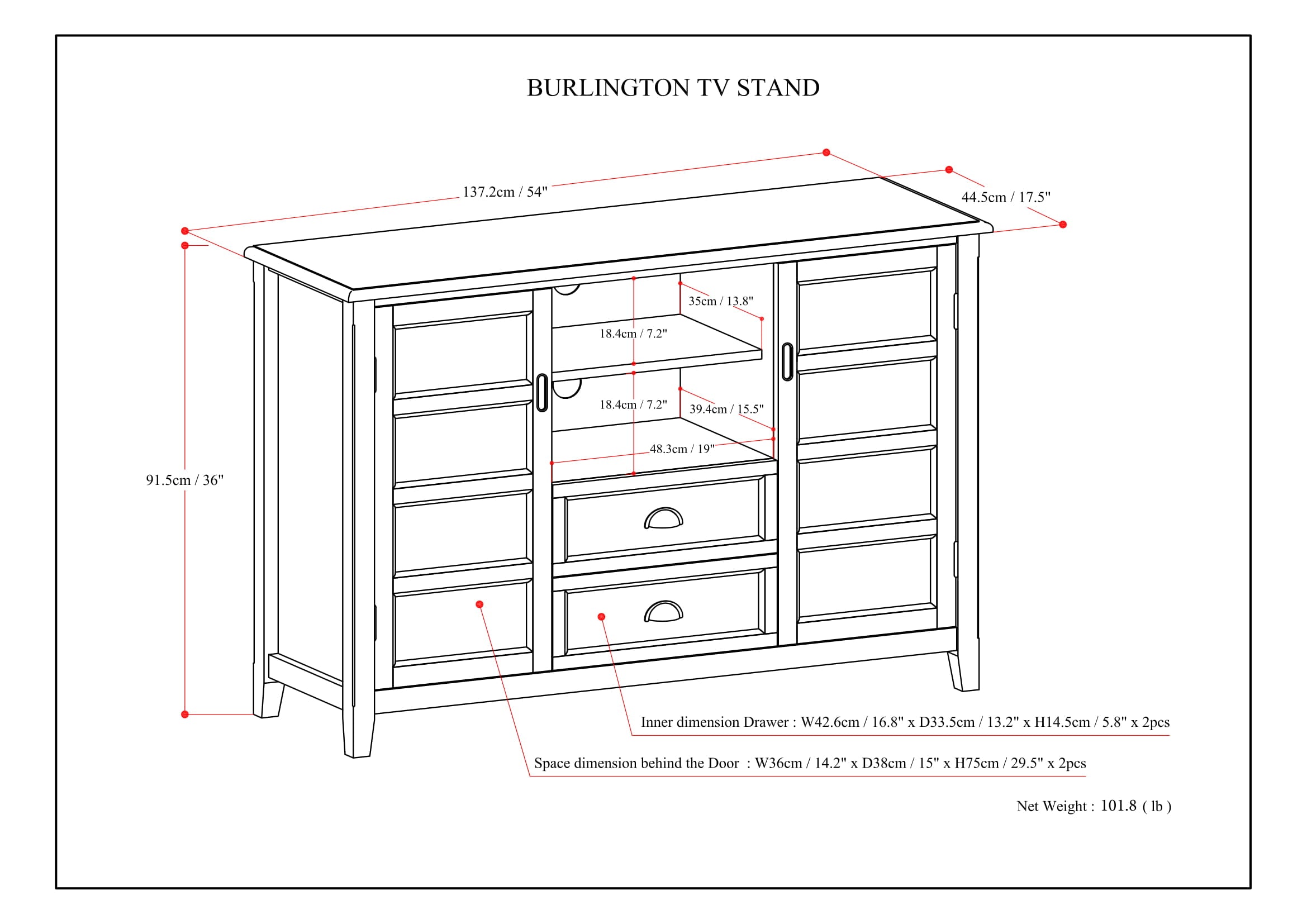 Burlington 54 Inch Wide Solid Wood Tall TV Stand in Mahogany