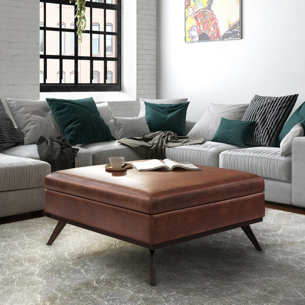 Owen 40 Inch Wide XL Square Coffee Table Storage Ottoman