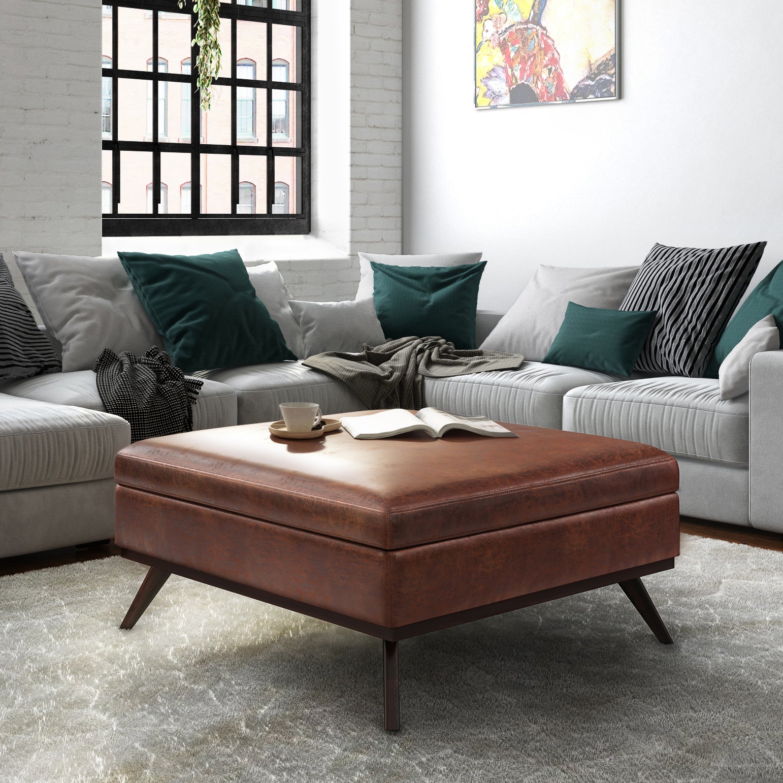 Owen 40 Inch Wide XL Square Coffee Table Storage Ottoman