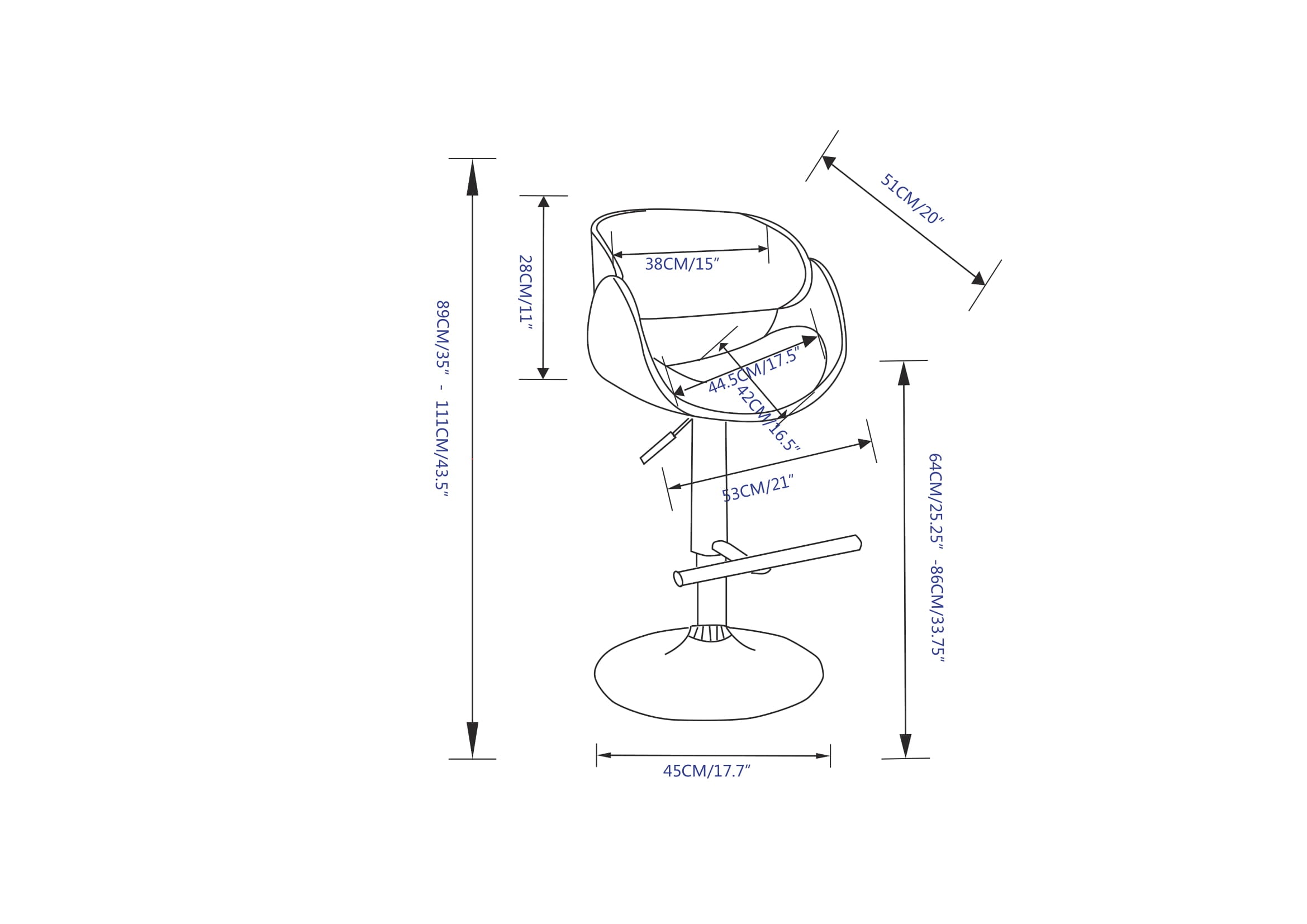 Amery Adjustable Swivel Bar Stool - Denim