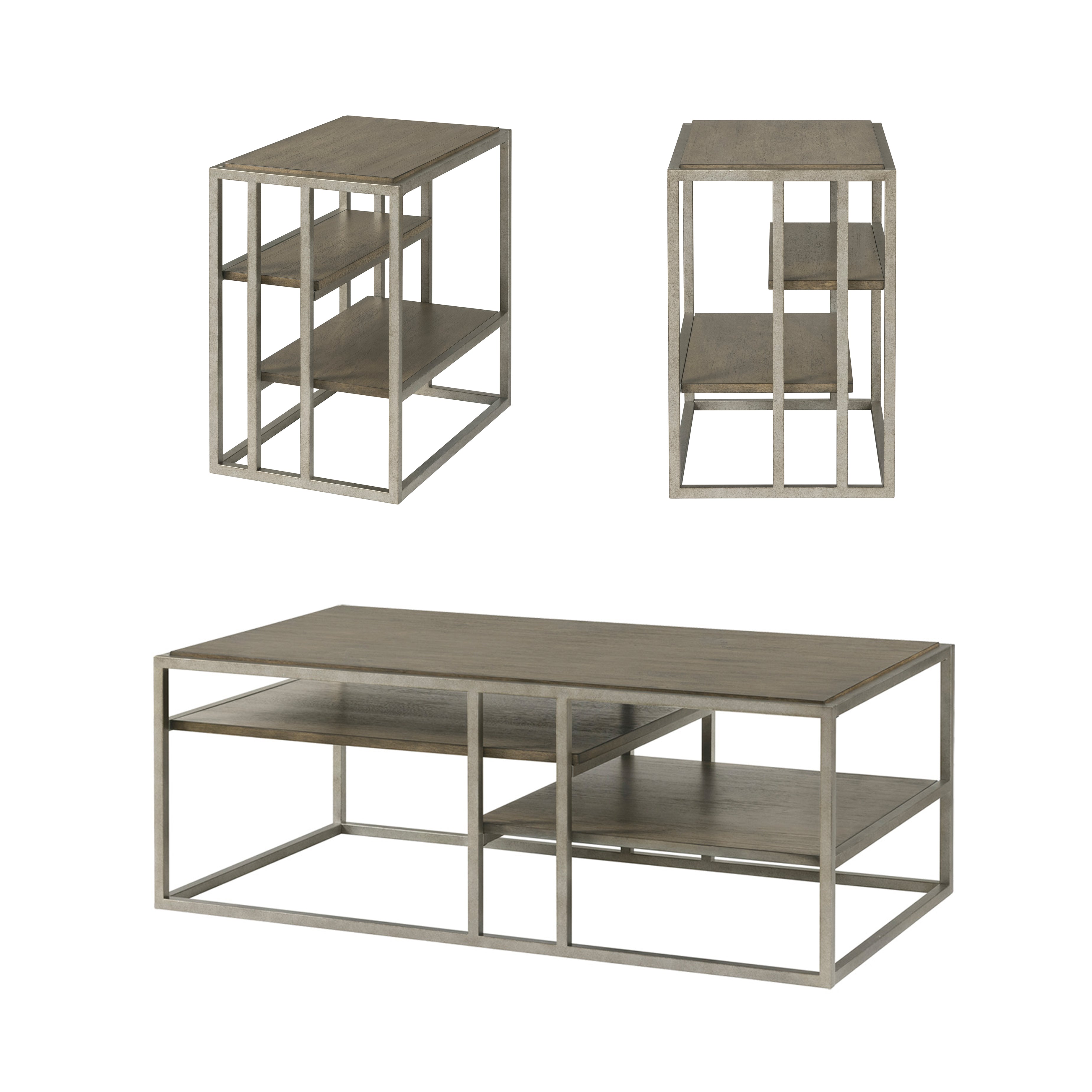 Padena 3-Piece Metal Frame Wood Living Room Coffee Table Set