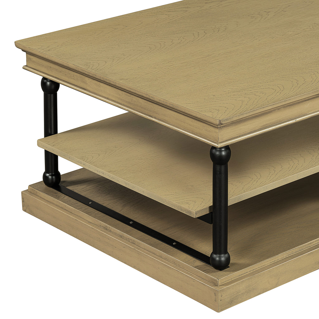 55.1" Wood Coffee Table with Open Shelves