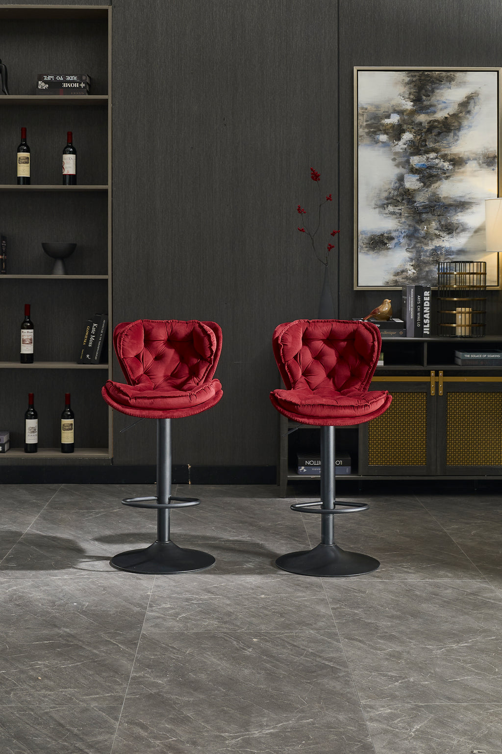 Set of 2 Bar Stools with Powder Footrest