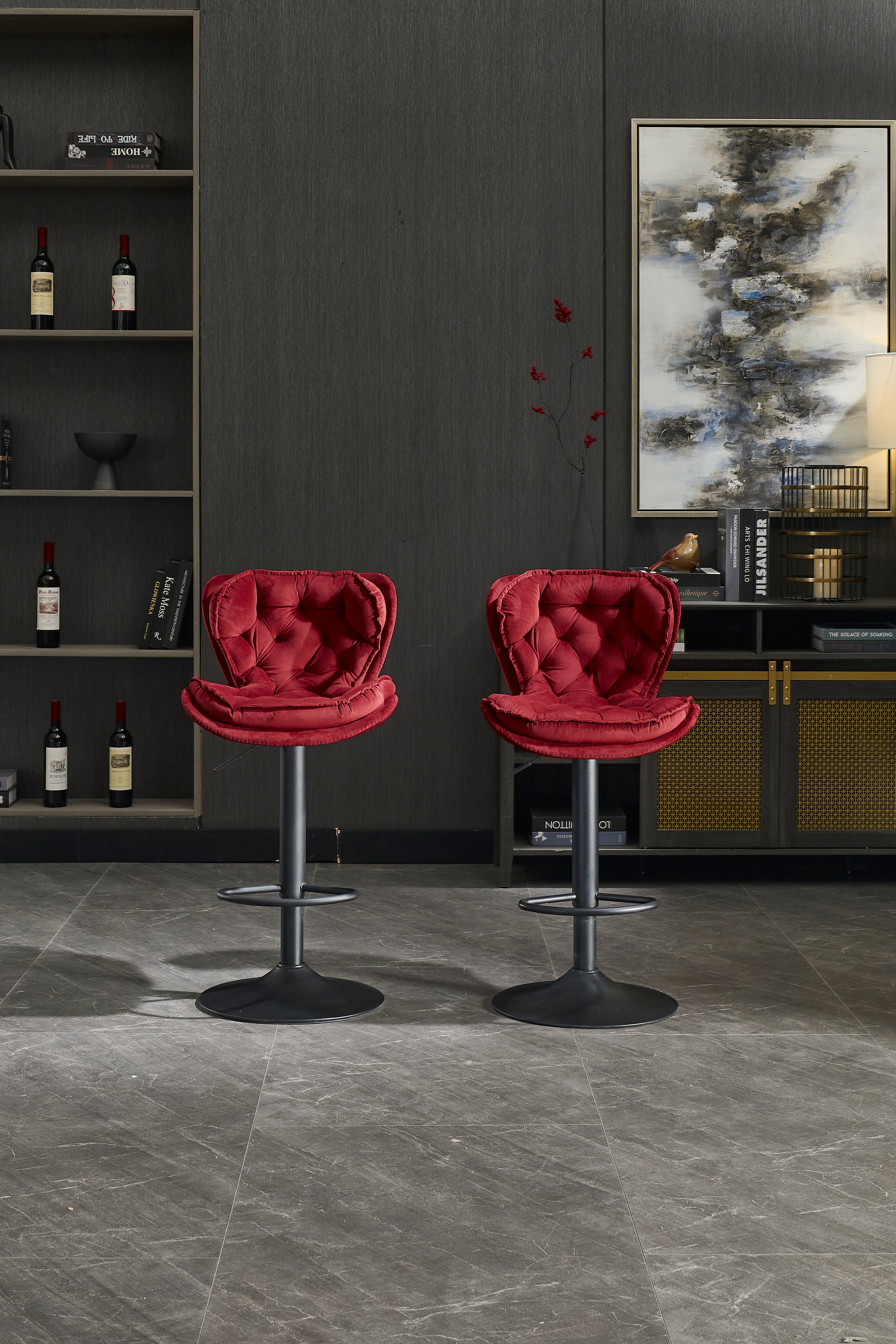 Set of 2 Bar Stools with Powder Footrest