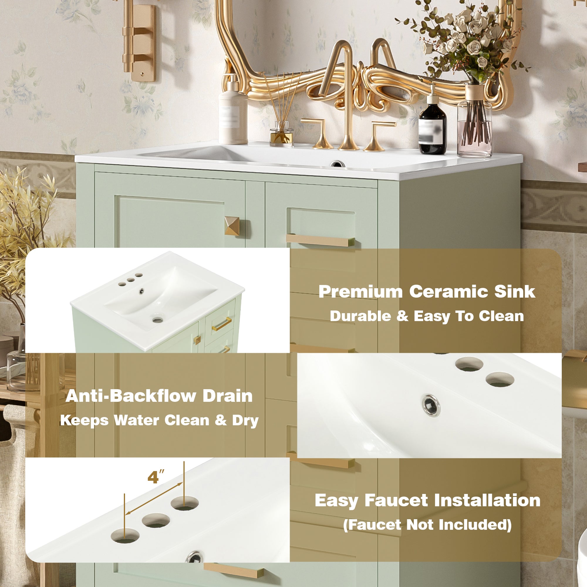 24.8" Bathroom Vanity with Ceramic Sink