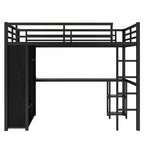 Full Size Loft Bed Frame with Built-in Wardrobe