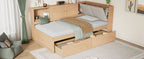 Wooden Twin Size L-shaped Daybed with Storage Bookcase