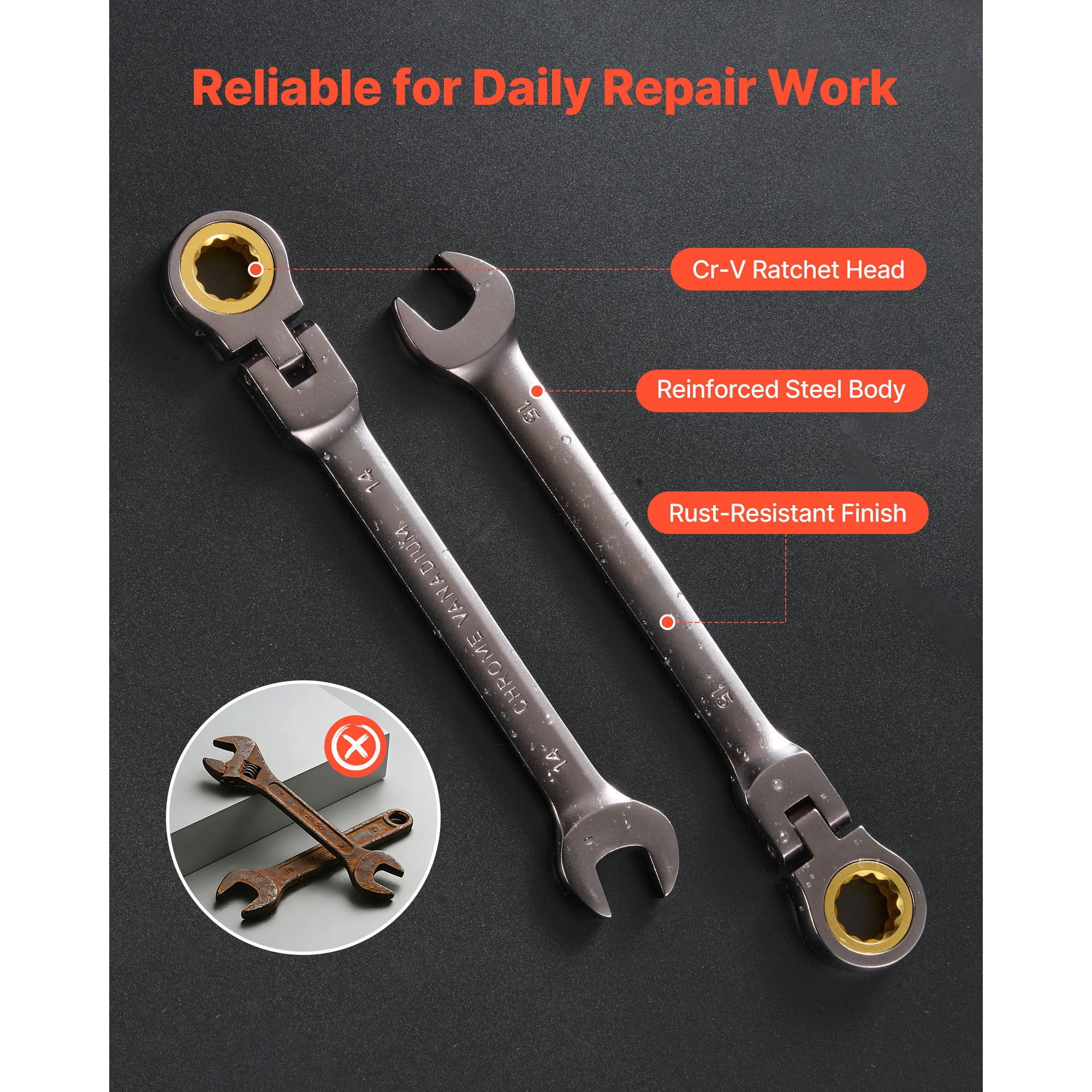 Flex-Head Ratcheting Wrench Set, 24-Piece SAE and Metric