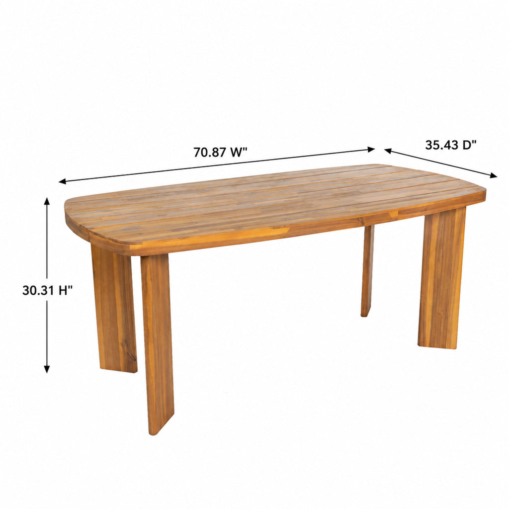 7-Piece Acacia Wood Outdoor Dining Set, 71" Oval Table with 6 Arm Chairs, Blue