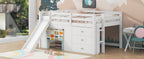 Full Size Low Loft Bed with Slide and Storage Drawers