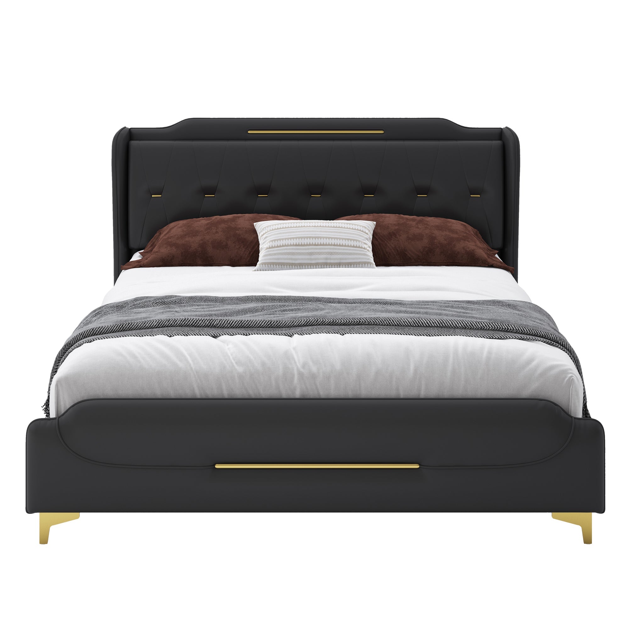 Queen Size Leather Bed Frame with Wingback Headboard & Footboard