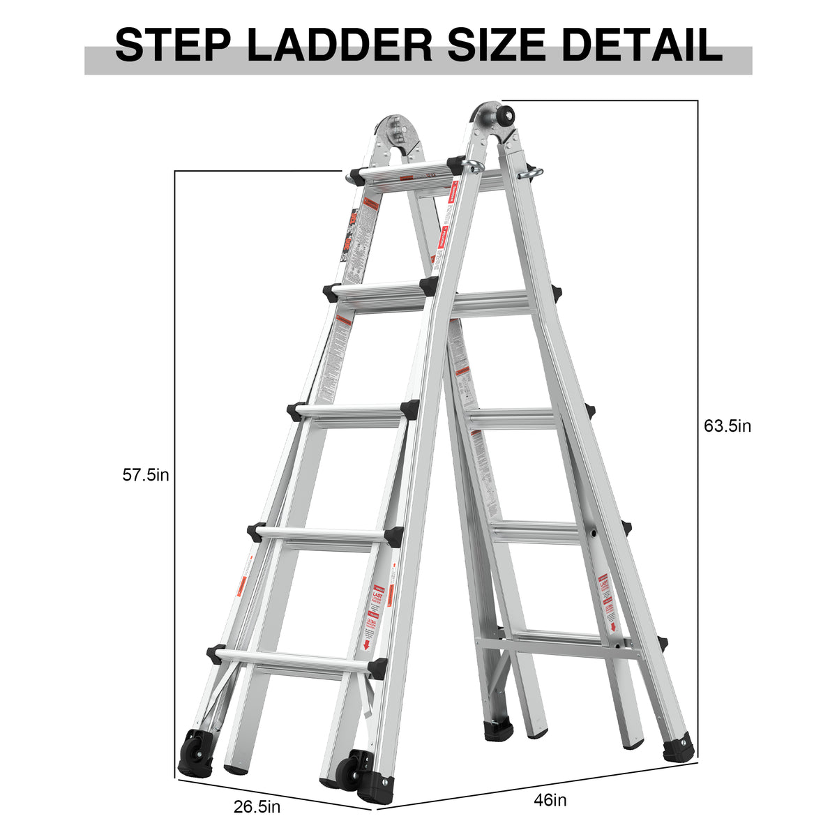 Aluminum Multi-Position Ladder with Wheels, 22 FT, 300 lbs Capacity