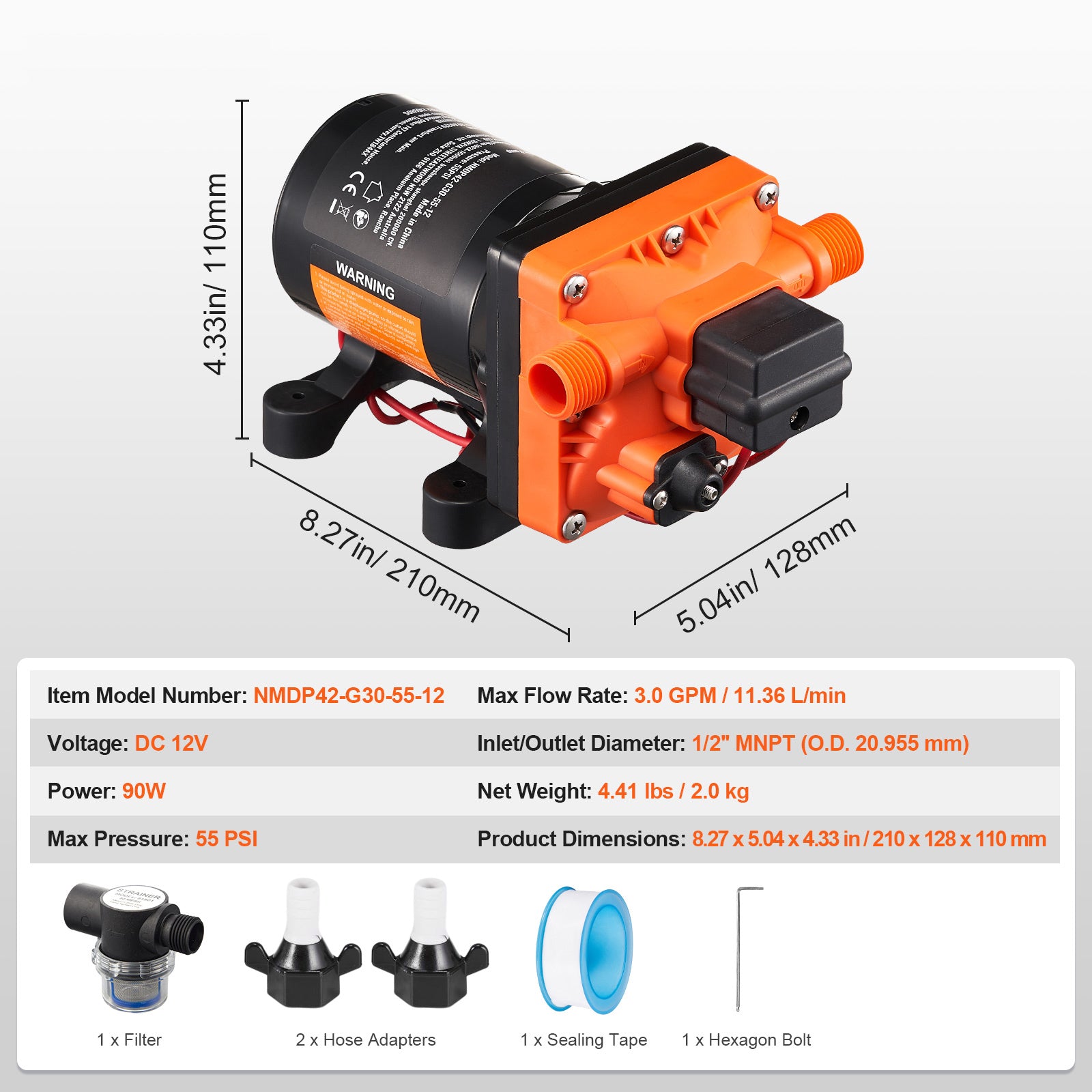 12V Diaphragm Pump - 3 GPM