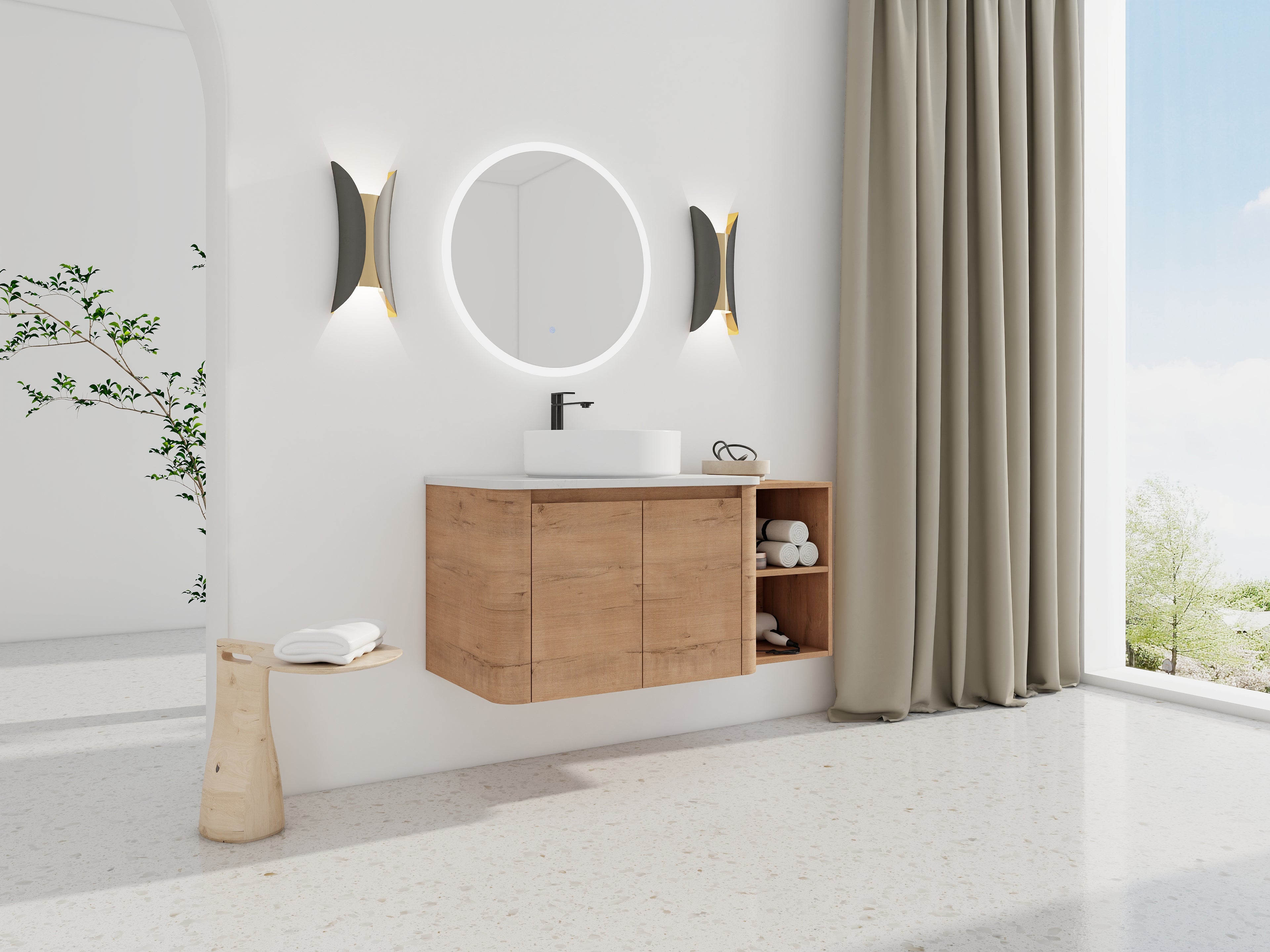 42'' Wall-Mounted Bathroom Vanity With Ceramic Art Sink