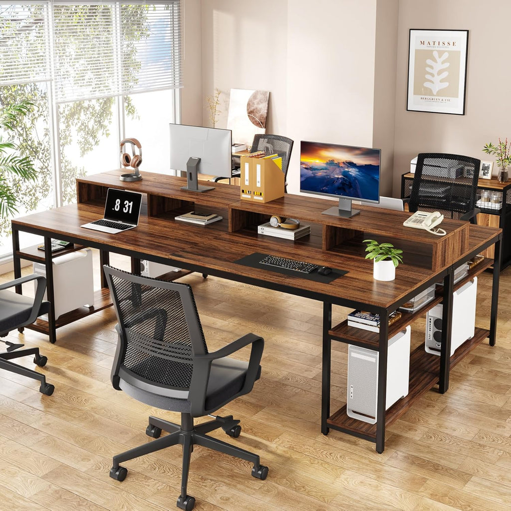 Two Person Desk with Monitor Stand