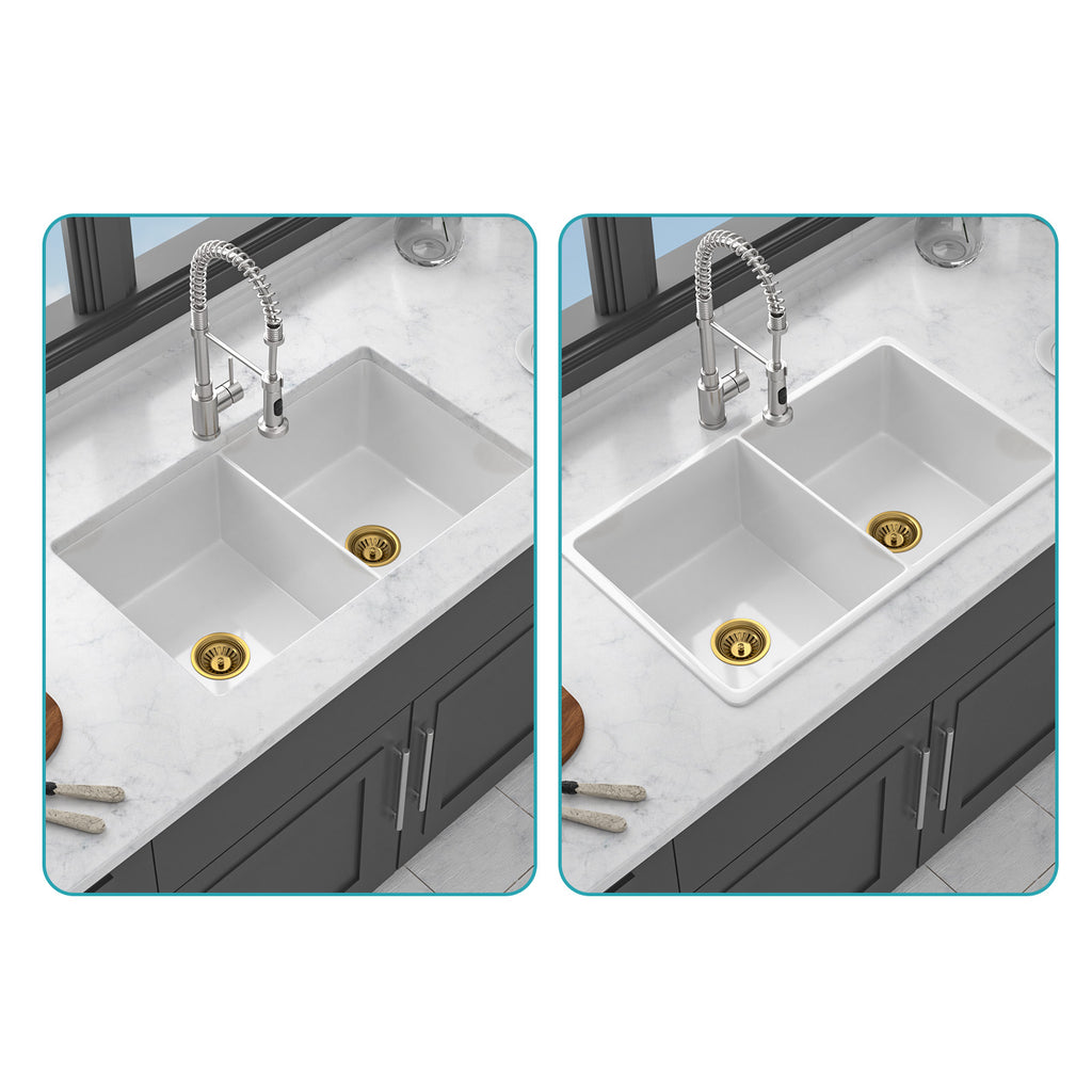 32"x19"x10" Undermount Double Bowl Porcelain Fireclay Kitchen Sink