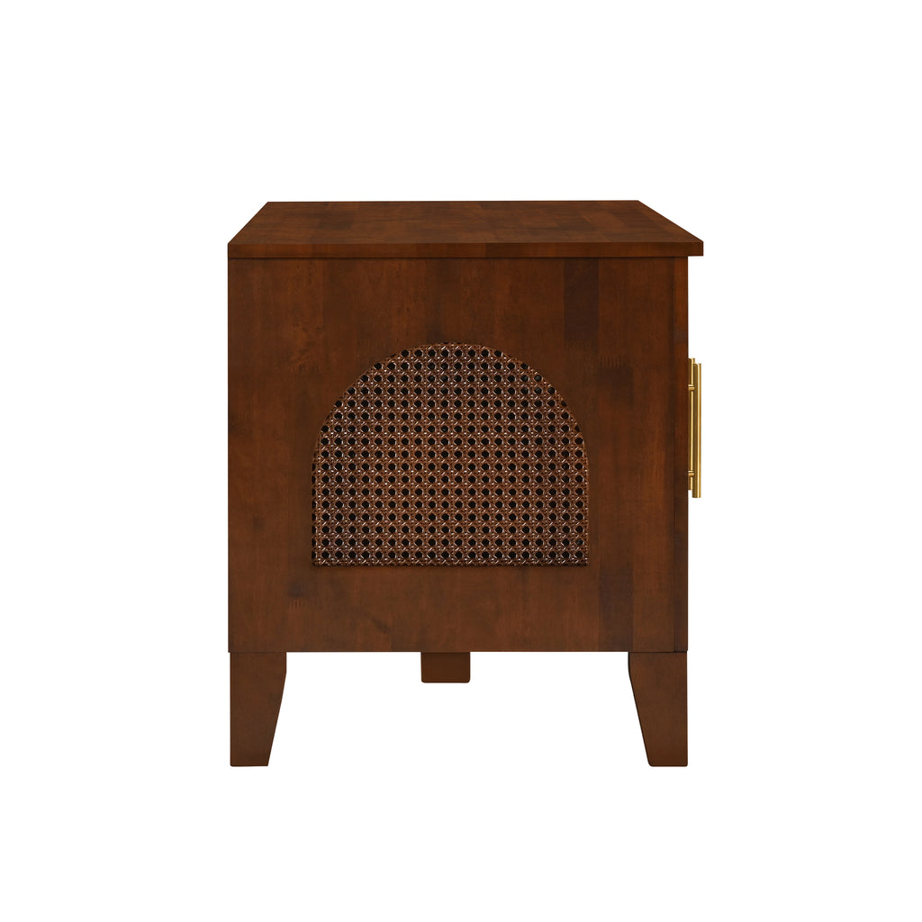 Lars Indoor Rattan Decorated Rubber Wood Dog Crate Cabinet Furniture