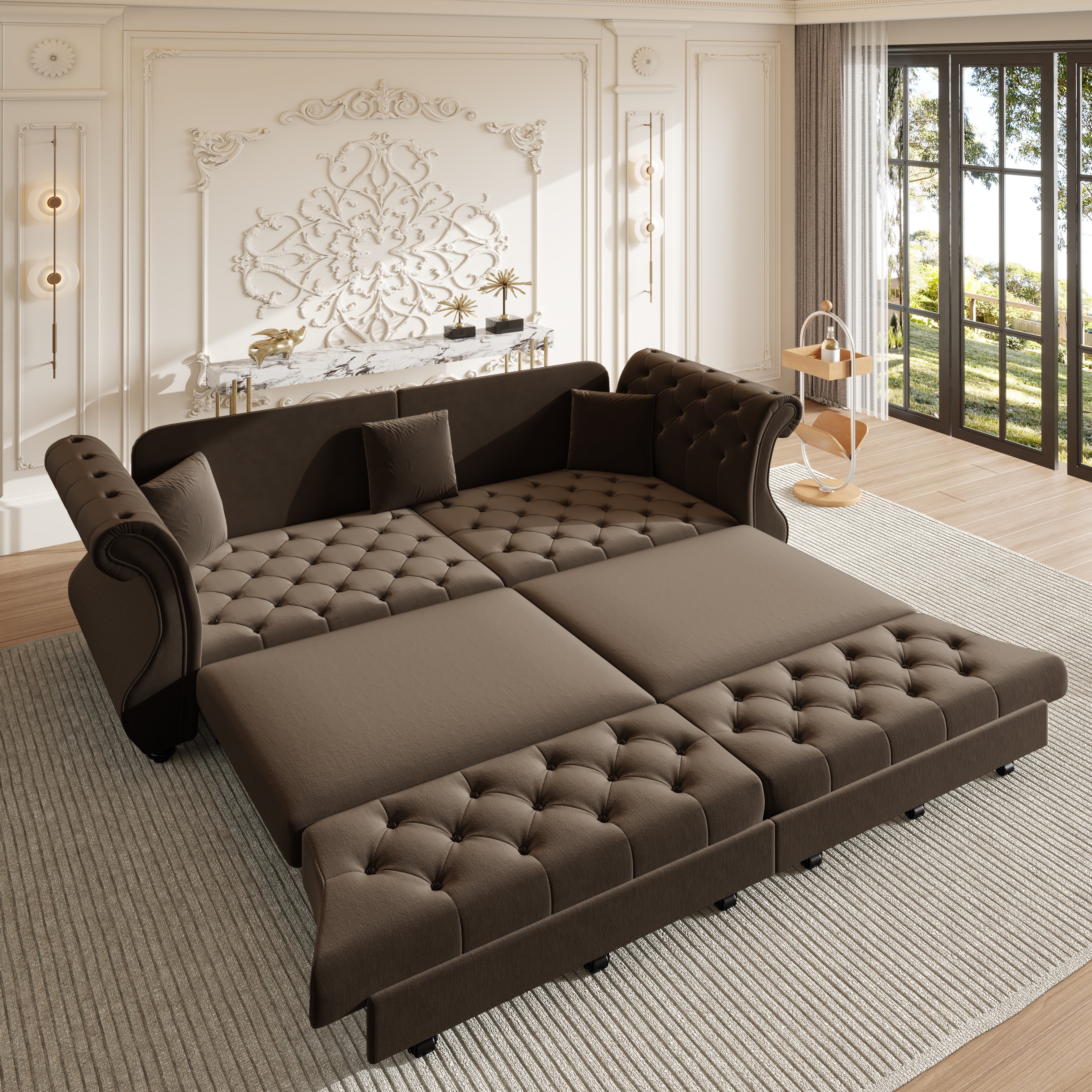 97.6" Oversized Chesterfield Pull Out Sofa Bed