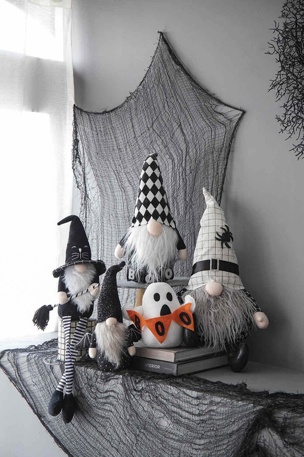 23.5" Halloween Gnome – Fabric Sitting Decor with White Hat & Spider Accent