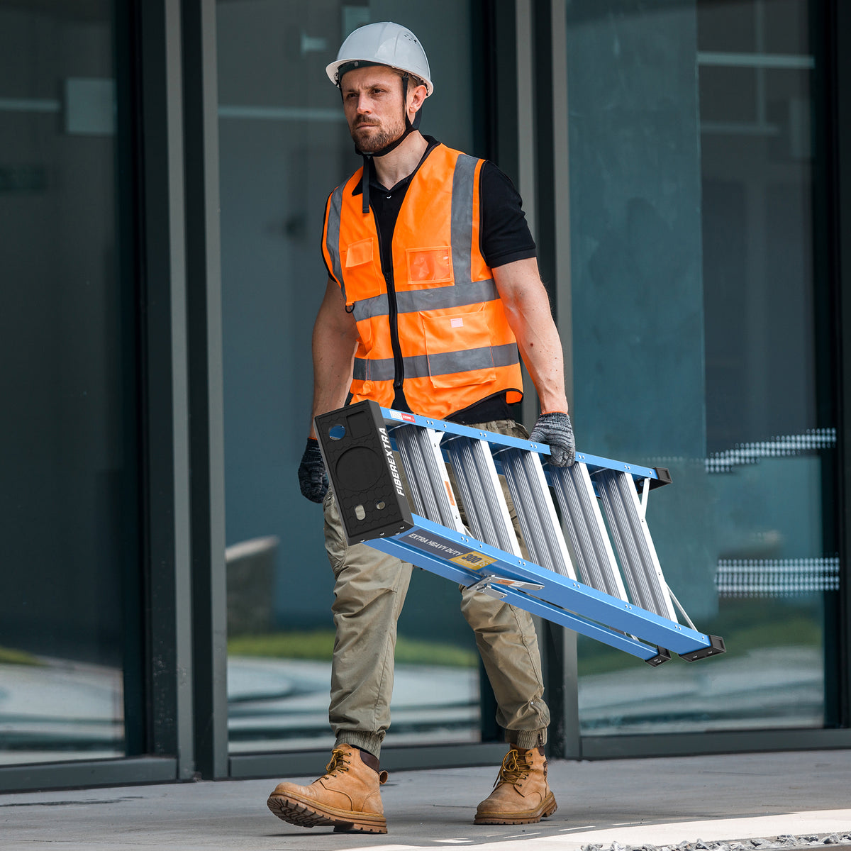 Fiberglass Single-Side Ladder, 6-Step, Non-Conductive, Blue