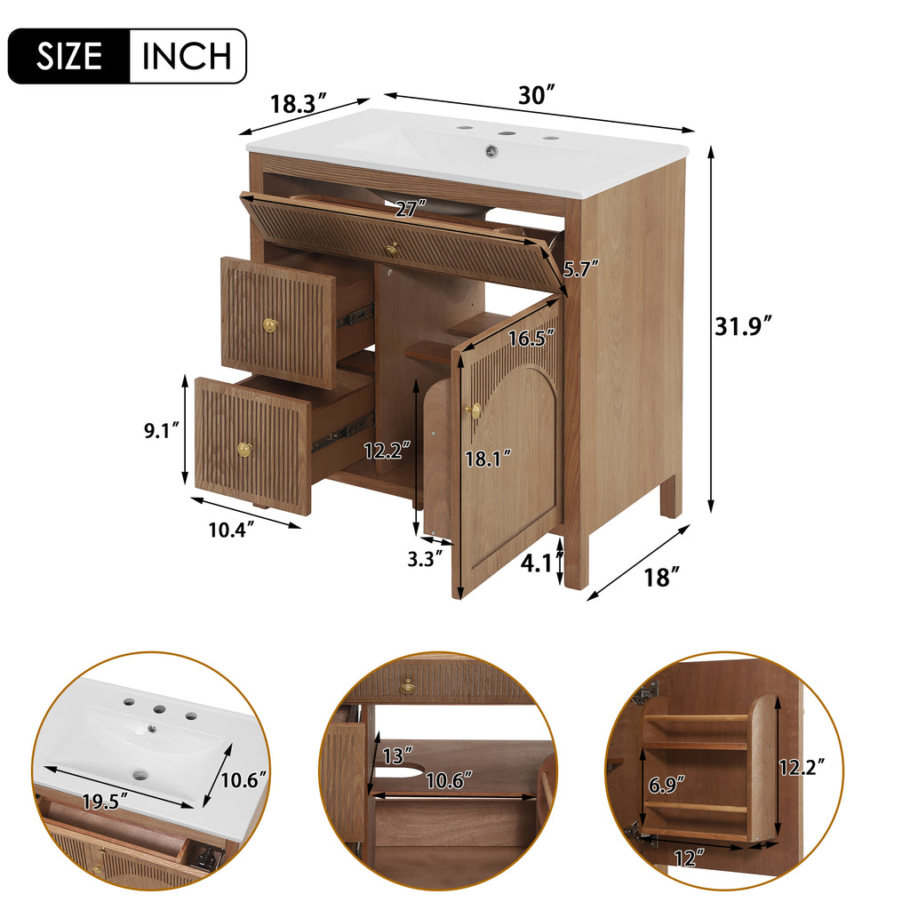 30 Inch Freestanding Farmhouse Bathroom Vanity with Integrated Sink Top