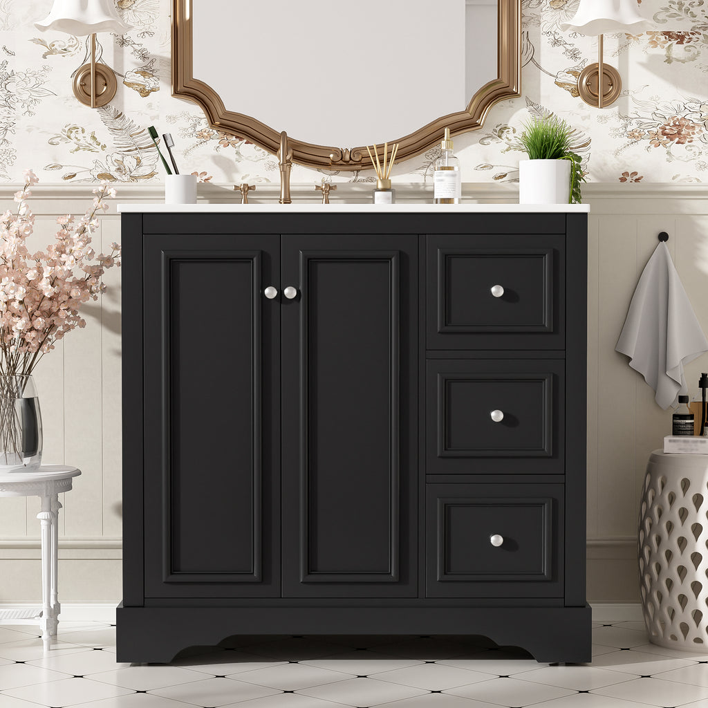 36-Inch Transitional Bathroom Vanity with Ceramic Sink