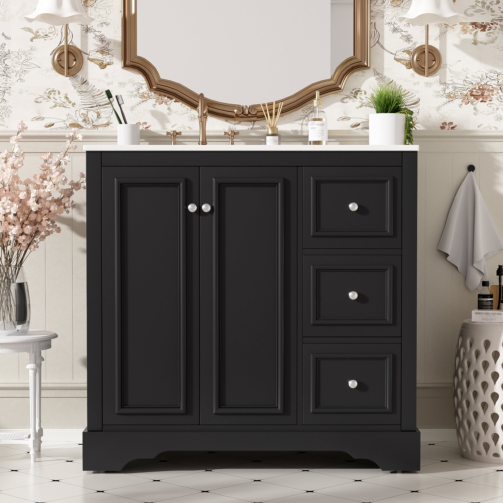 36-Inch Transitional Bathroom Vanity with Ceramic Sink