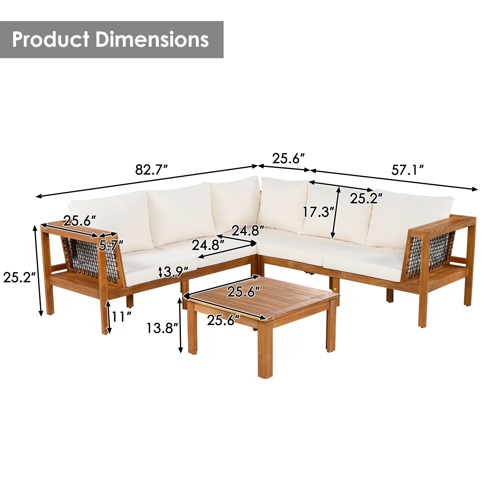 GO 4 Pieces Outdoor Acacia Wood Sofa Set with Coffee Table