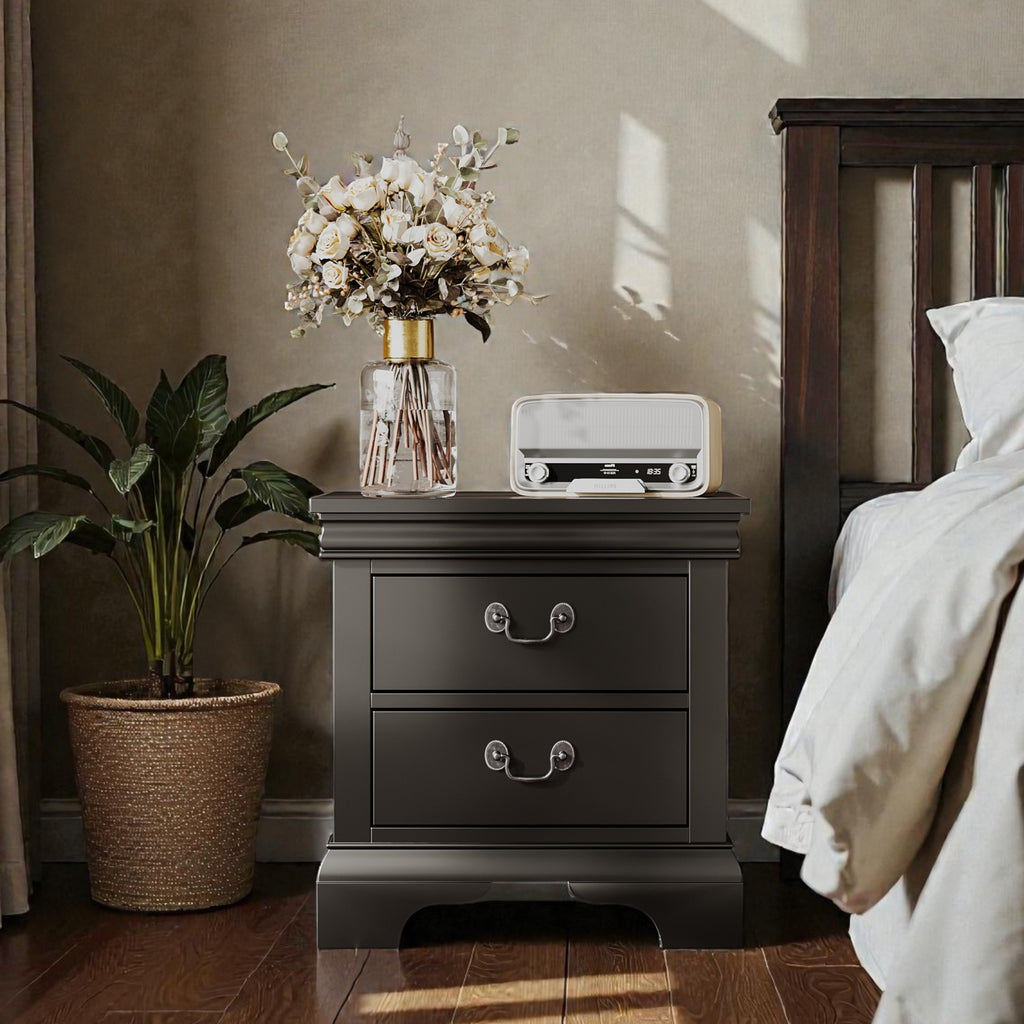 Classic Wooden Nightstand - Black