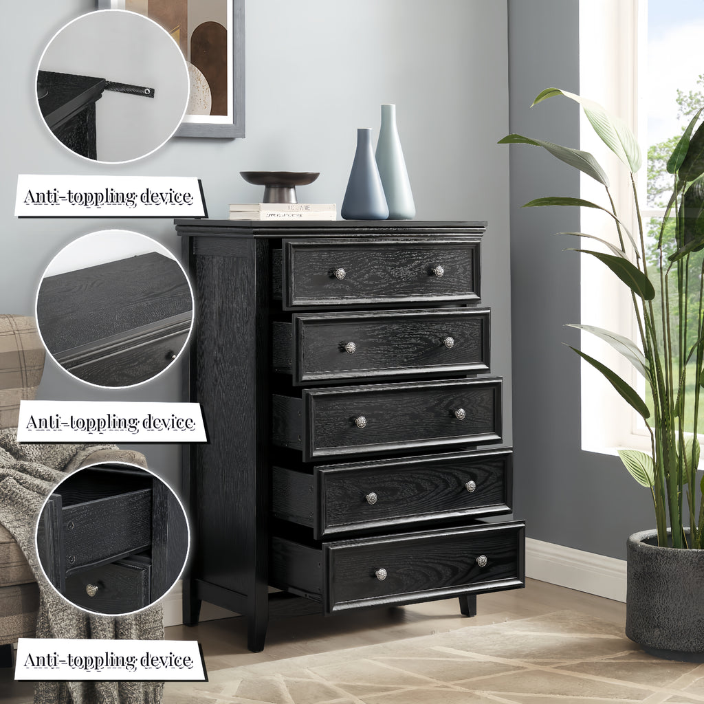 Modern 5-Drawer Dresser with Storage Cabinet