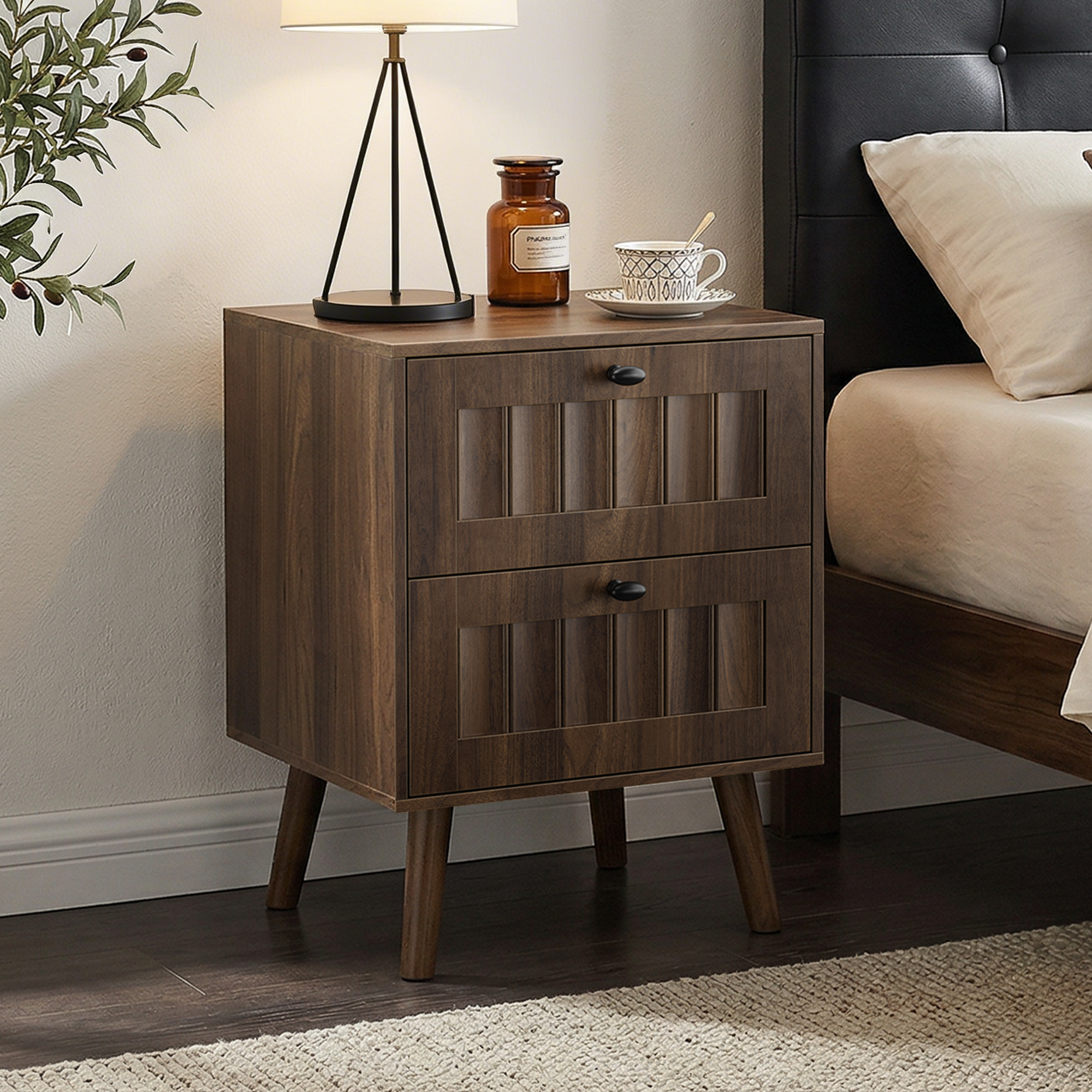Medieval-Style Modern Double-Drawer Bedside Table
