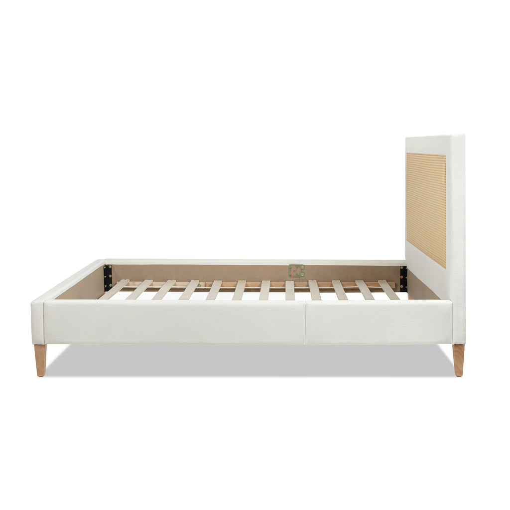 Haley Upholstered Cane-Back Platform Bed, Queen