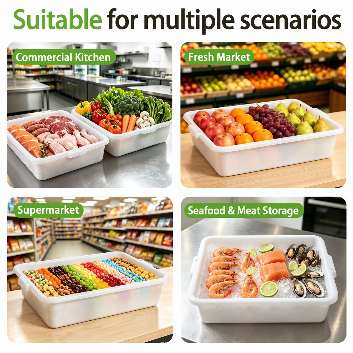 6-Pack Commercial Meat Tubs with Lids