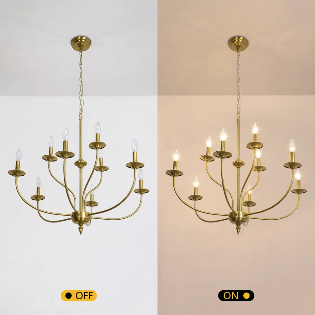 9-Light Dimmable Metal Two-Tier Candle Style Chandelier, Gold, 31-Inch