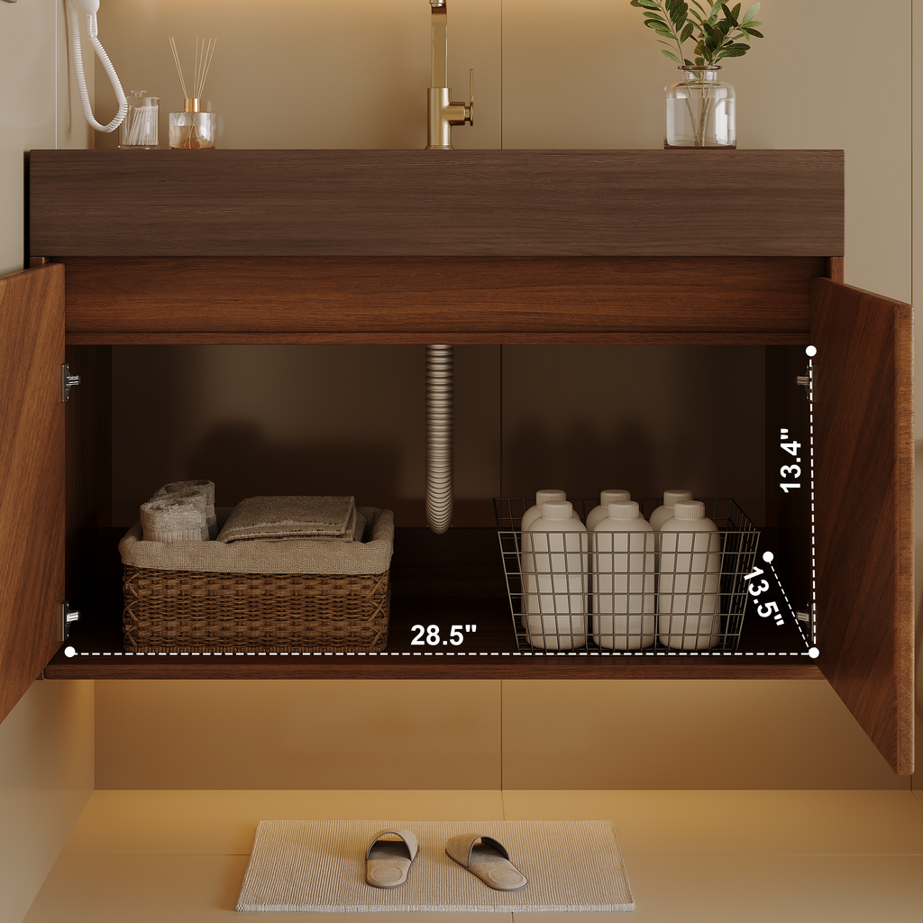 30" Modern Wall-Mounted Bathroom Vanity with Ceramic Sink